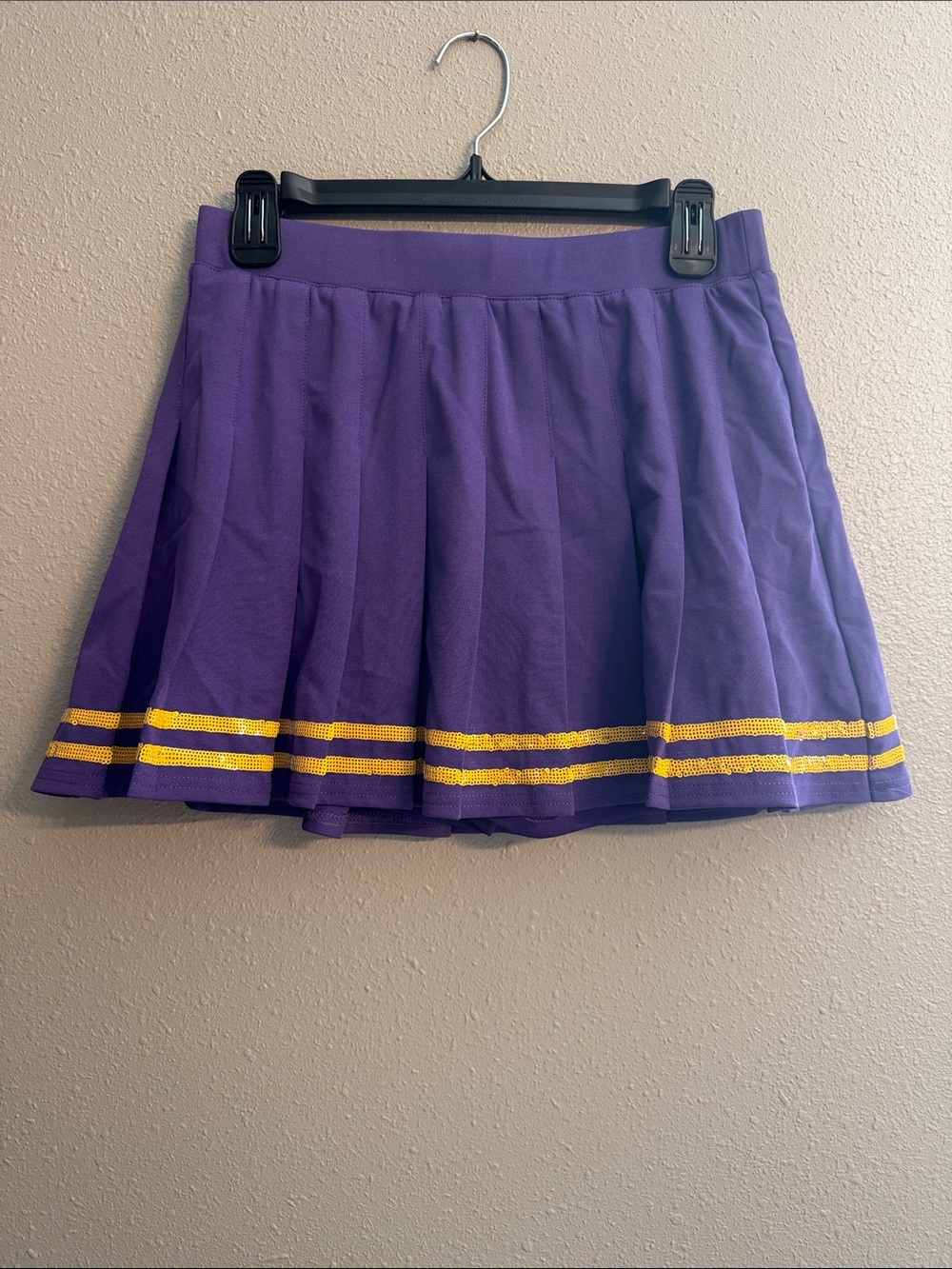 Fantastic Fawn Purple Pleated Mini Skirt with Gold Sequin Stripes